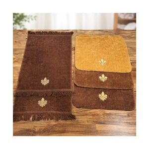 Avanti‎ Linens 5pc Towel Set Mocha Gold Fleur De Lis Cotton Fingertip Washcloths